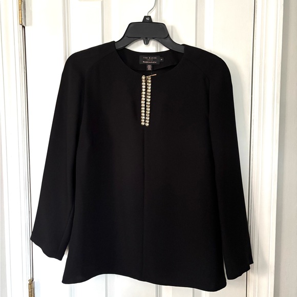 TED BAKER•black 3/4 sleeve stone accent top 3/Medium NWT - Picture 3 of 8
